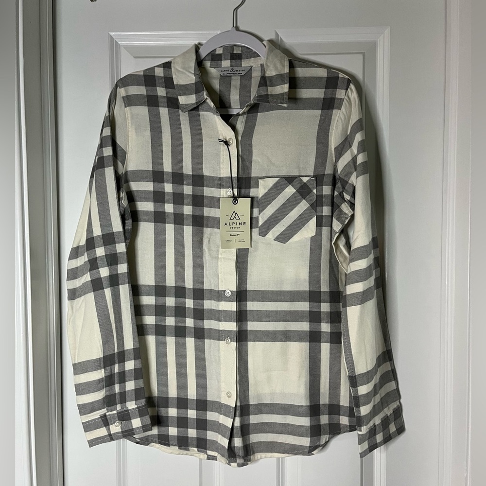 Alpine Design gray and white flannel button up